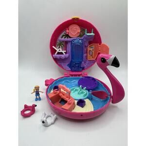 Polly Pocket Pocket World Pink Flamingo Floatie Compact w 1 Doll 2 Floaties 2017
